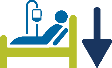 Pati&euml;nt in bed met pijl omlaag