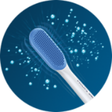 Pictogram 'verwijder voorzichtig aanslag op de tong'